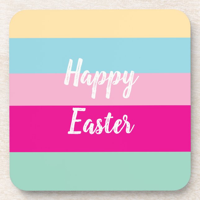 Happy Easter Colorful Stripes Pattern  Beverage Coaster (Front)