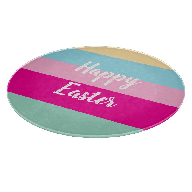 Happy Easter Colorful Stripes Pattern Throw Pillow Cutting Board (Corner)