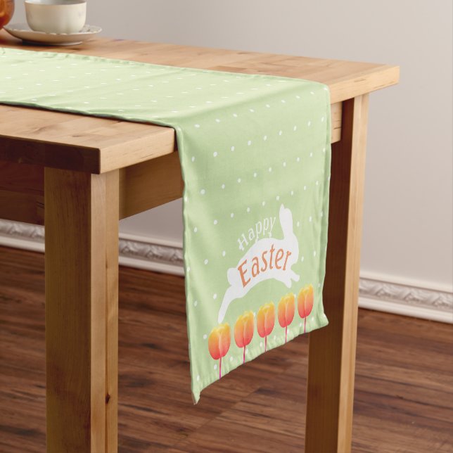 Happy Easter Colorful Tulips & Rabbit Medium Table Runner (In Situ)