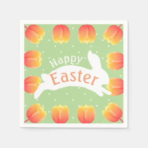 Happy Easter Colorful Tulips & Rabbit Paper Napkins