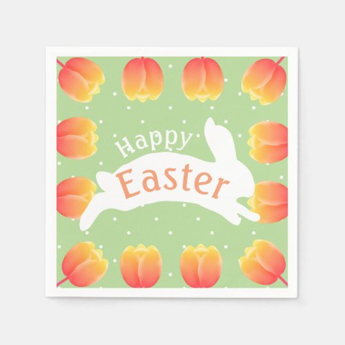 Happy Easter Colorful Tulips  Rabbit Paper Napkins
