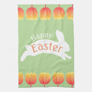 Happy Easter Colorful Tulips & Rabbit Towel