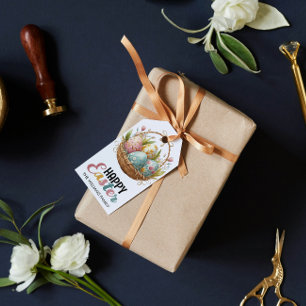 Happy Easter Colorful Watercolor Egg Basket Gift Tags