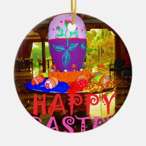 Happy Easter Colors Ceramic Ornament