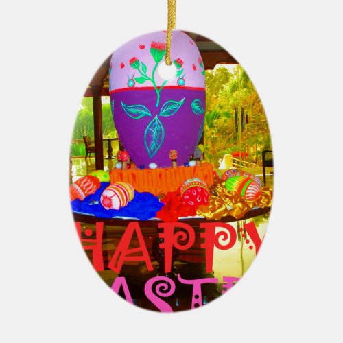 Happy Easter Colors Ceramic Ornament