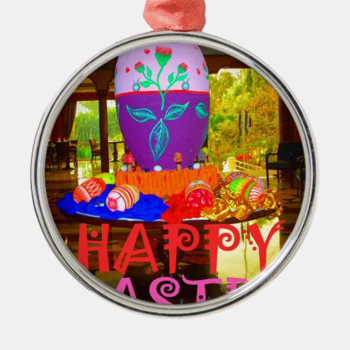 Happy Easter Colors Metal Ornament