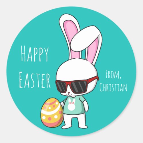 Happy Easter Cool Bunny Classic Round Sticker