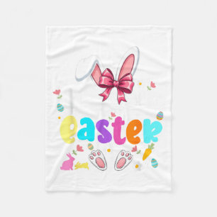 Happy Easter Coquette Bow Bunny Rabbit Easter Day Fleece Blanket