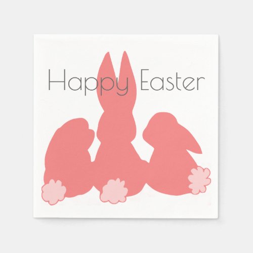 Happy Easter _ Coral Easter Bunnies Paper Napkins