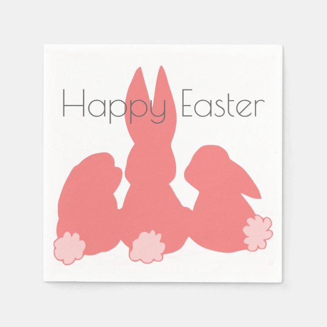 Happy Easter - Coral Easter Bunnies Paper Napkins
