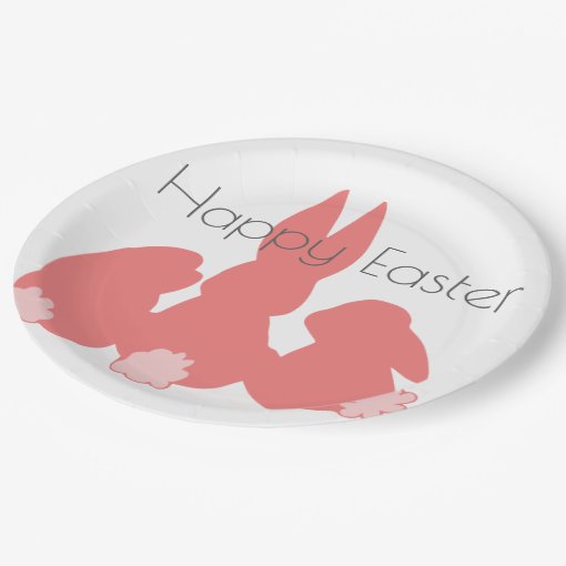 Happy Easter - Coral Easter Bunnies Paper Plates | Zazzle