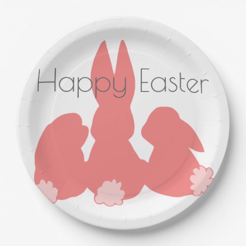 Happy Easter _ Coral Easter Bunnies Paper Plates