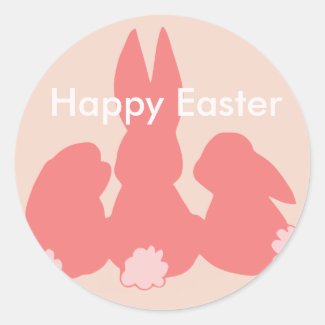 Happy Easter - Coral Easter Bunnies Round Sticker