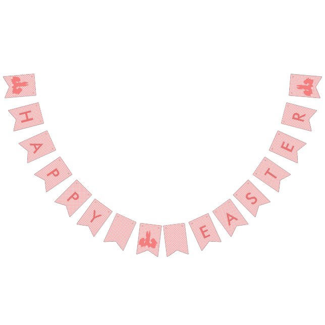 Happy Easter - Coral Gingham & Easter Bunnies Bunting Flags (All)