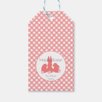 Happy Easter  Coral Gingham Personalized Gift Tags