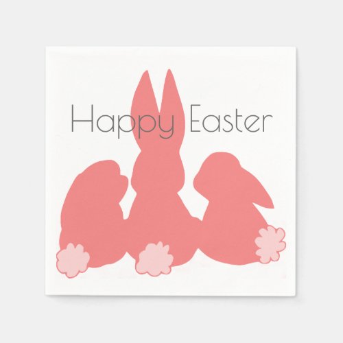 Happy Easter  Coral Pink Bunnies Paper Napkins