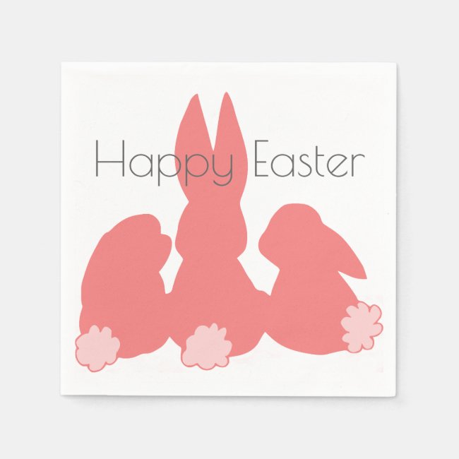 Happy Easter | Coral Pink Bunnies Paper Napkins
