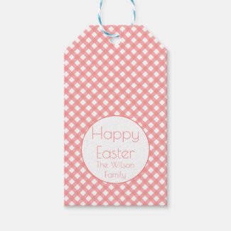 Happy Easter | Coral Pink Plaid Custom Gift Tags