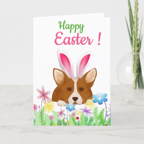 Happy Easter  Corgi with Easter Bunny Ear Funny Holiday Card