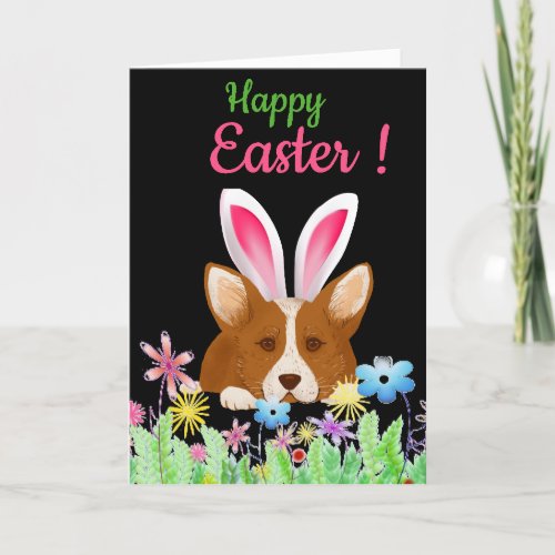 Happy Easter  Corgi with Easter Bunny Ear Funny Holiday Card