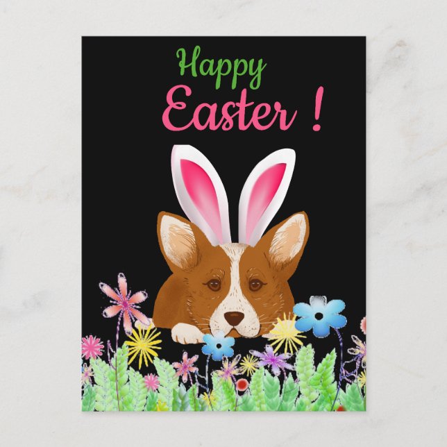 Happy Easter | Corgi with Easter Bunny Ear Funny Holiday Postcard (Front)