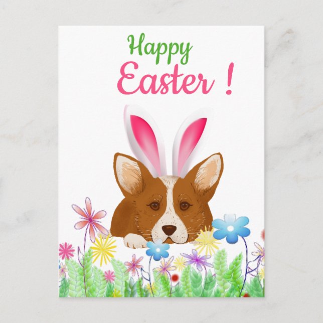 Happy Easter | Corgi with Easter Bunny Ear Funny Holiday Postcard (Front)