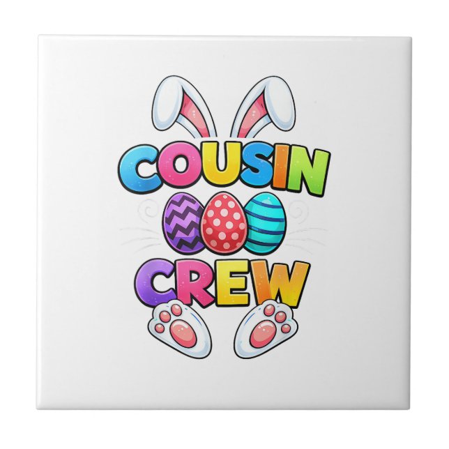 Happy Easter Cousin Crew Bunny Family Matching Eas Ceramic Tile (Front)