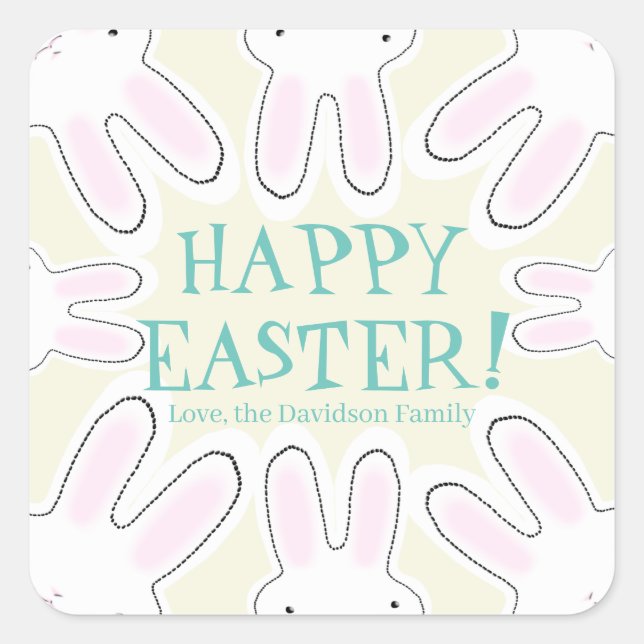 Happy Easter cream custom text cute bunnies Square Sticker (Front)