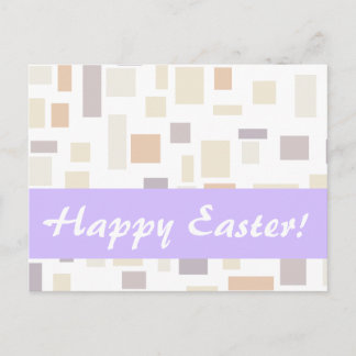 Happy Easter Cream Purple Squares Postcard