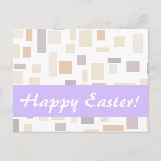 Happy Easter Cream Purple Squares Postcard (Front)