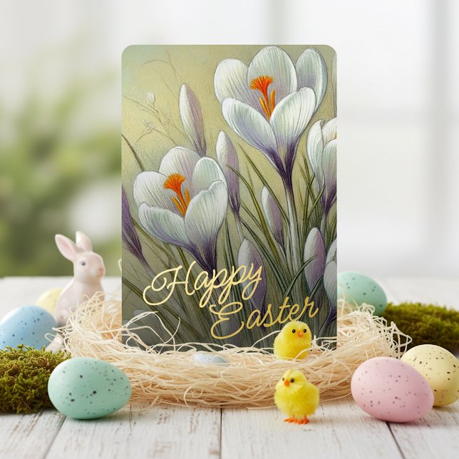 Happy Easter Crocus Floral Gold Foil Card (Creator Uploaded)