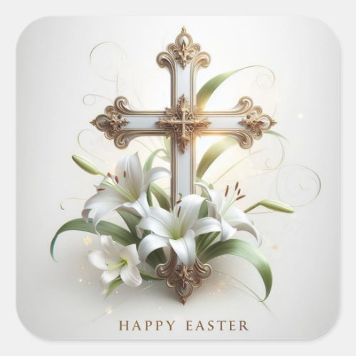 Happy Easter Cross and Lilies Envelope Seal 