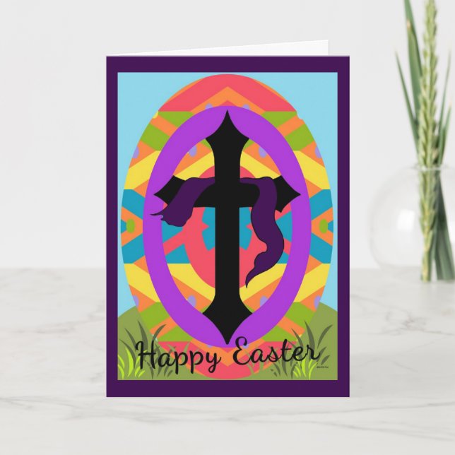 Happy Easter Cross and Pastel Egg Greeting Holiday Card (Front)