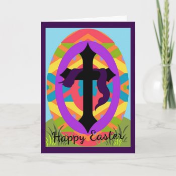 Happy Easter Cross And Pastel Egg Greeting Holiday Card by DanceswithCats at Zazzle