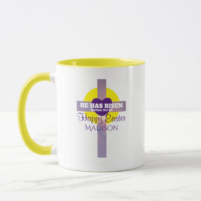 Happy Easter Cross Bible Verse Custom Name Mug (Left)