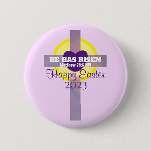 Happy Easter Cross Bible Verse Custom Year Purple Button