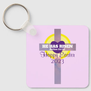 Happy Easter Cross Bible Verse Custom Year Purple Keychain
