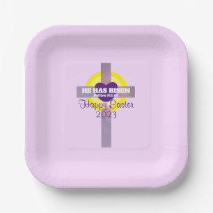 Happy Easter Cross Bible Verse Custom Year Purple Paper Plates