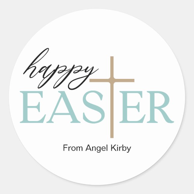 Happy Easter Cross, Classic Round Sticker (Front)