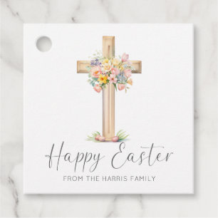 Happy Easter Cross Floral Favor Tags