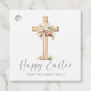 Happy Easter Cross Floral Favor Tags