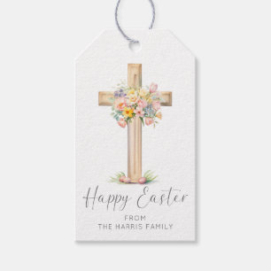 Happy Easter Cross Floral Gift Tags