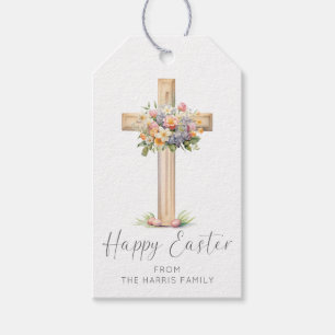 Happy Easter Cross Floral Gift Tags