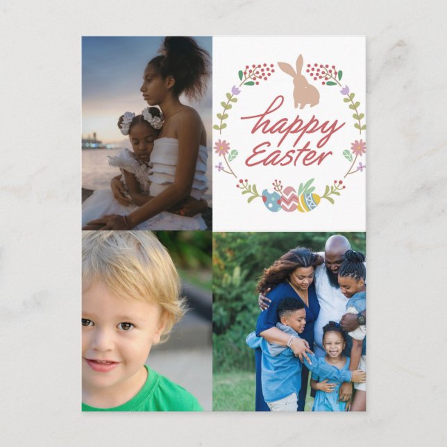 Happy Easter Custom 3 Photo Collage Holiday Postcard (Front)