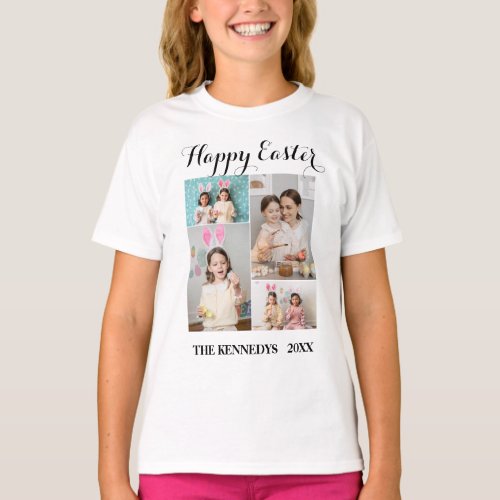 Happy Easter Custom 4 Photo Collage Family easter  T_Shirt