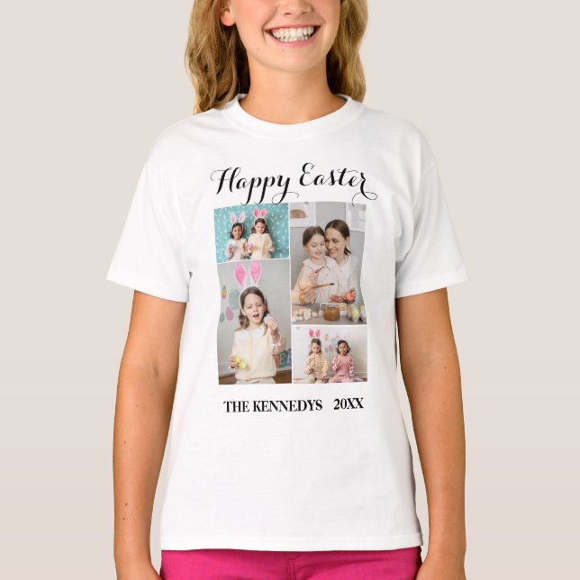 Happy Easter Custom 4 Photo Collage Family easter  T-Shirt (Front)