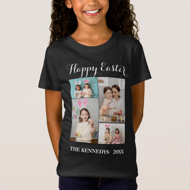Happy Easter Custom 4 Photo Collage Family easter  T-Shirt (Front)