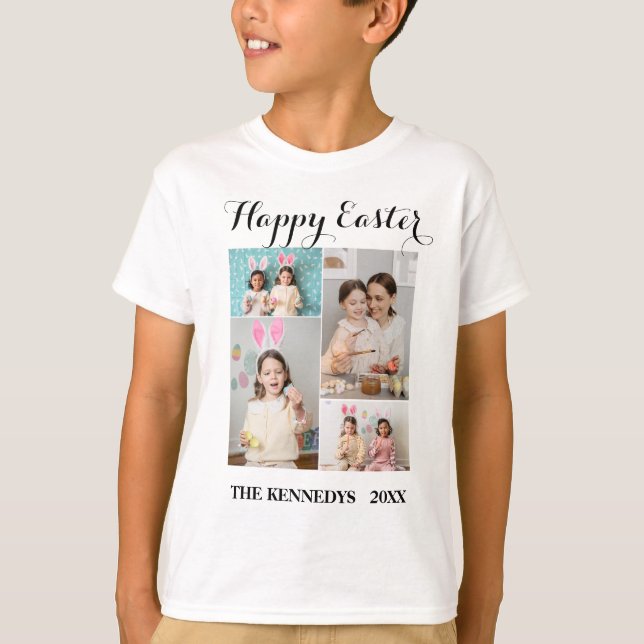 Happy Easter Custom 4 Photo Collage Family easter  T-Shirt (Front)