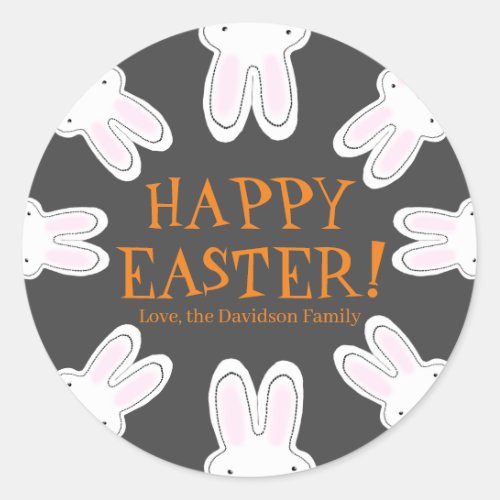 Happy Easter custom cute peeking bunnies funny  Classic Round Sticker