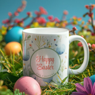 Happy Easter   Custom Name   Floral Coffee Mug